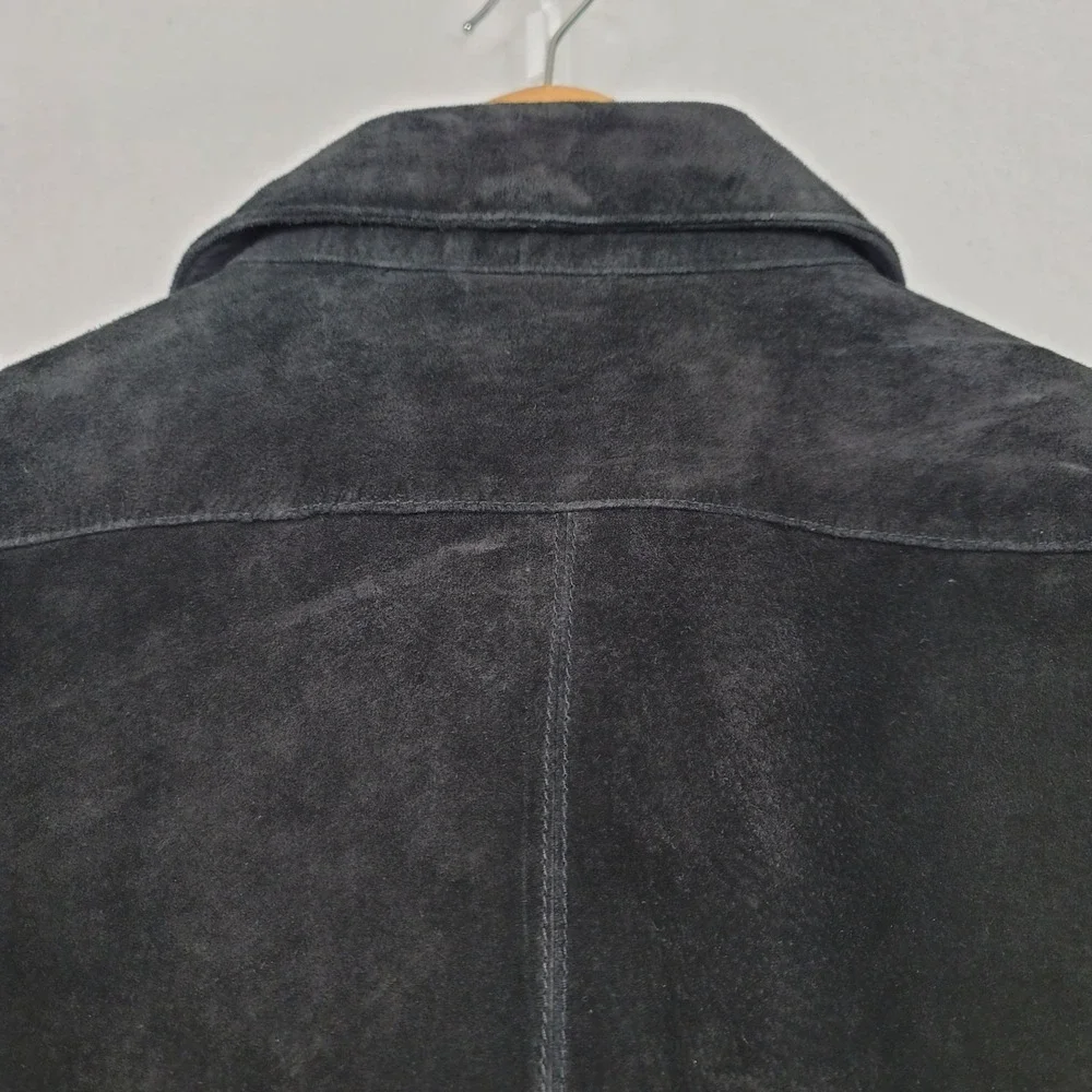 Chicos Vintage Black Suede Long Jacket Button Front Collared Size 3 / X-Large